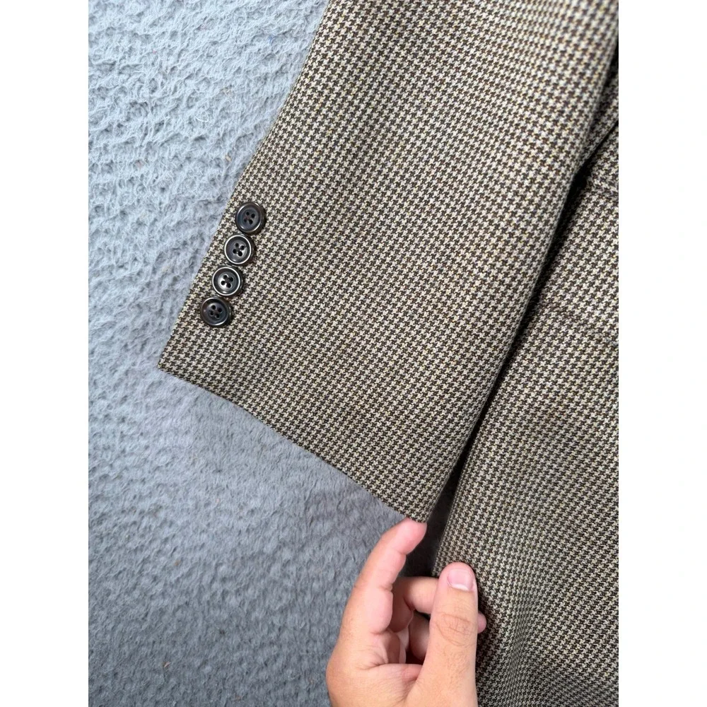 Brooks Brothers 346 Blazer Men's 44S Brown Houndstooth Wool Single Breasted Coat